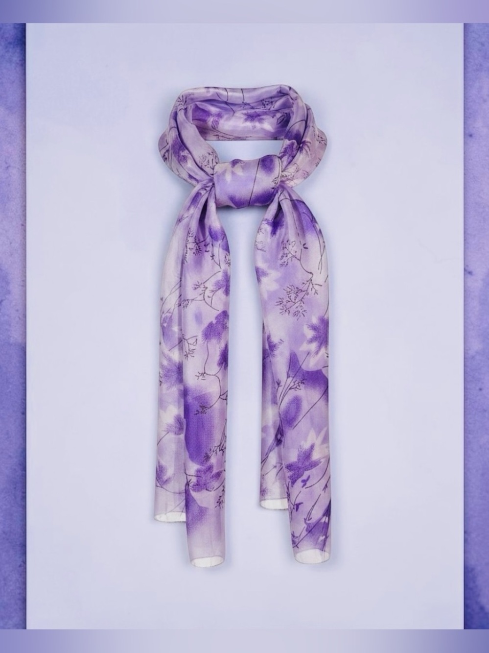 NEW, PAR / BY AVACO, Satin Floral Scarf, Purple Lavender, 56’’ x 13’’